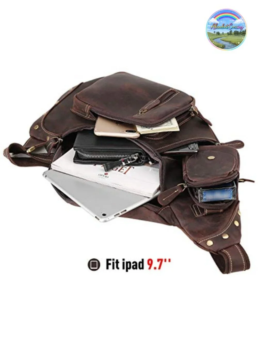 Full Grain Leather Cross Body Sling Bag Chest Bag Backpack Outdoor Camping